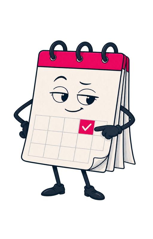 Mascota de ClickAgenda: un calendario que señala una hora reservada